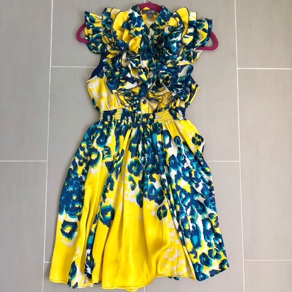 Forever 21 Dresses & Skirts - Gorgeous Yellow & blue ruffle dress
